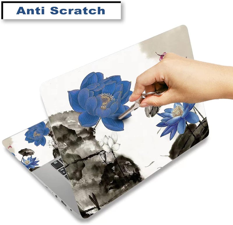 ARTSO 15.6 inch Laptop Notebook Skin Sticker Universal Soft Art Cover Decal Fits 12 13 13.3 14 15 15.4 15.6 inch Laptop Protector,Easy to Apply, Reusable, Blue Lotus Ink Painting - Image 2